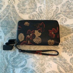 Coach halftone floral double zip wallet